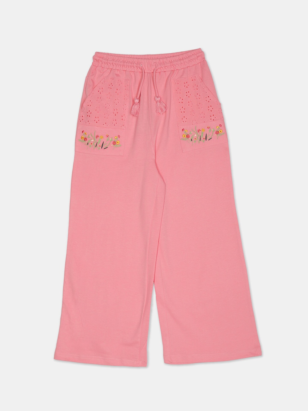 

Cherokee Girls Coral Pink & Green Embroidered Straight Palazzos