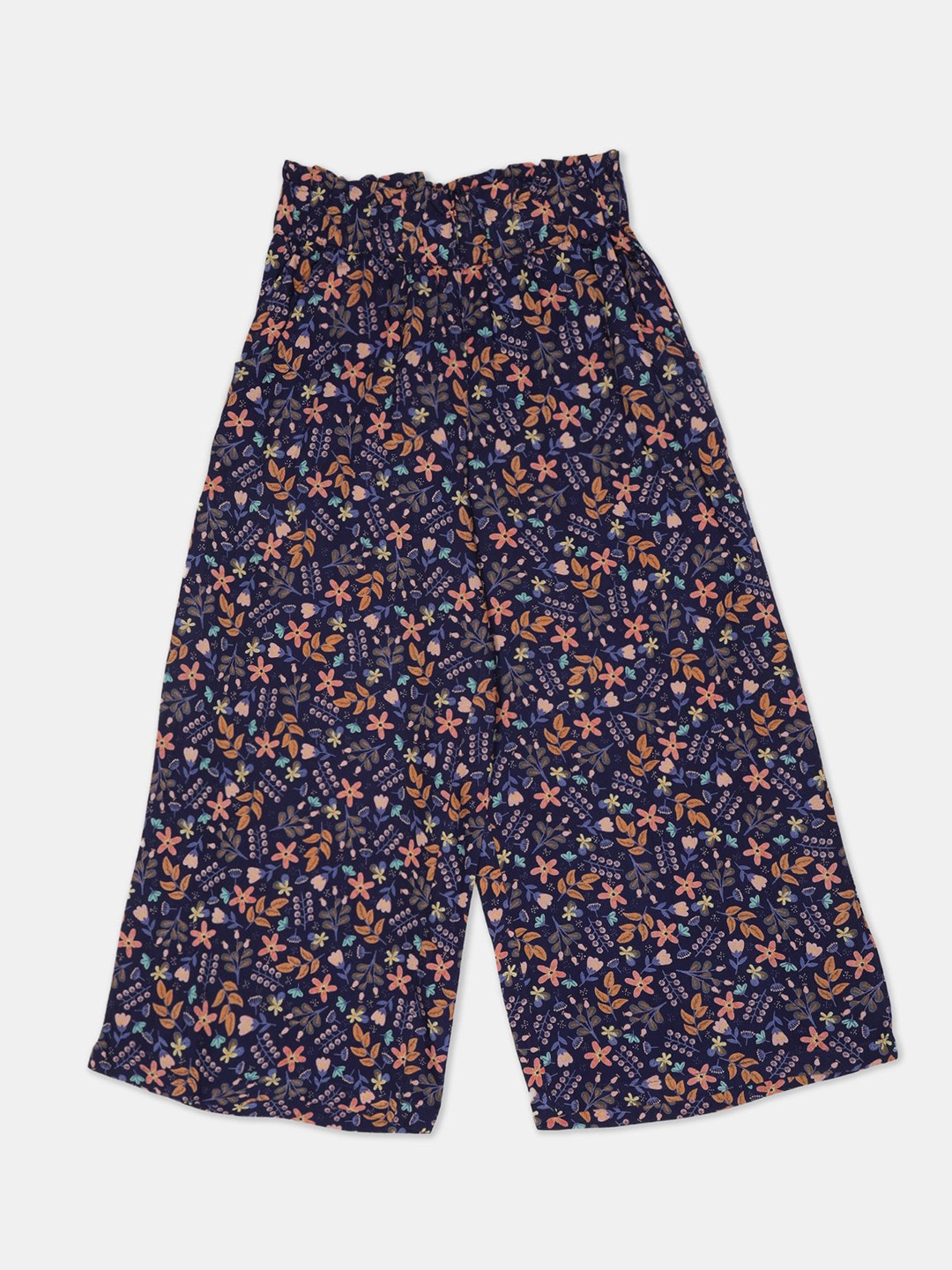 

Cherokee Girls Navy Blue & Brown Printed Flared Palazzos