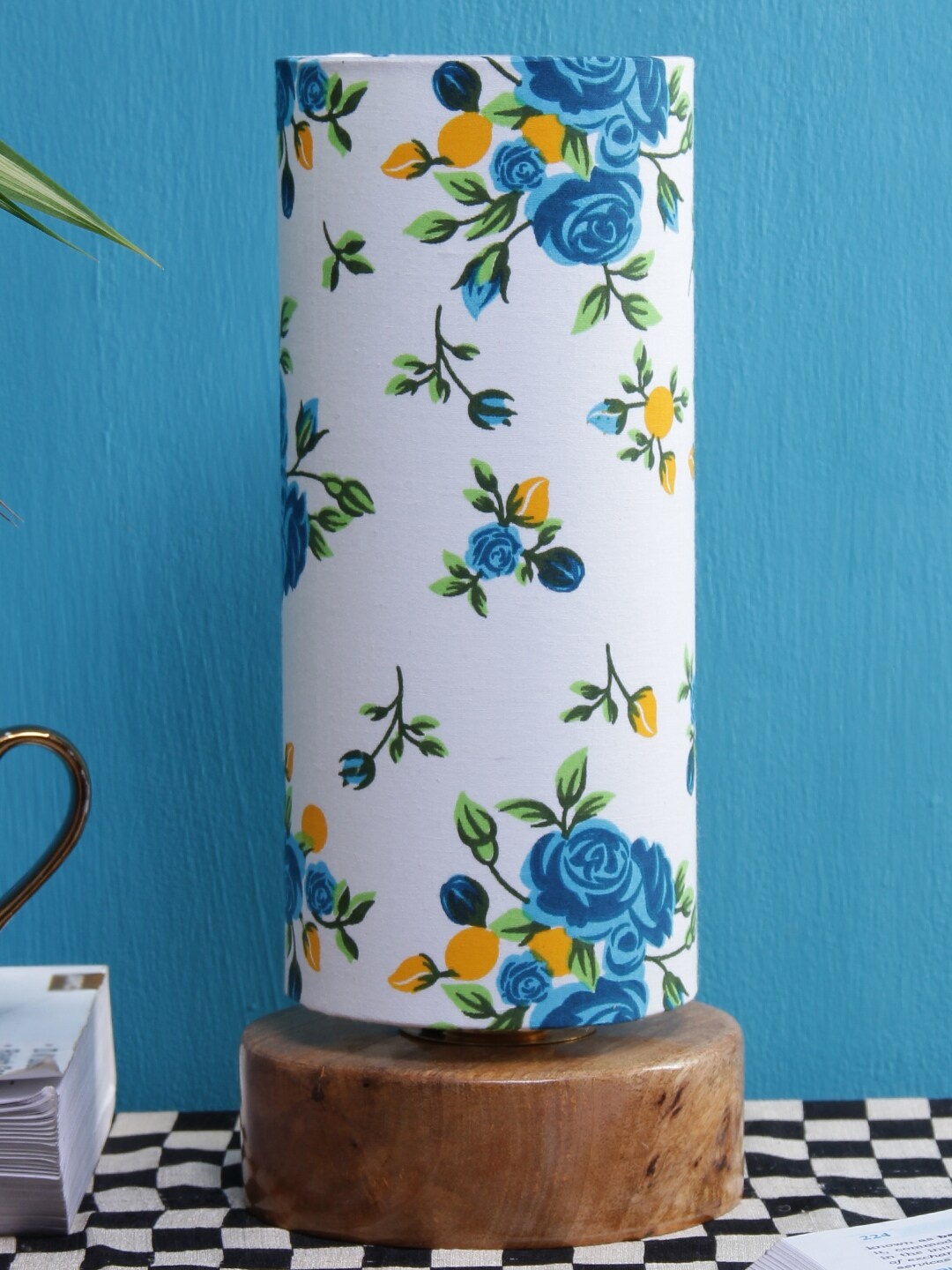

Devansh White & Blue Printed Traditional Column Table Lamp with Shade