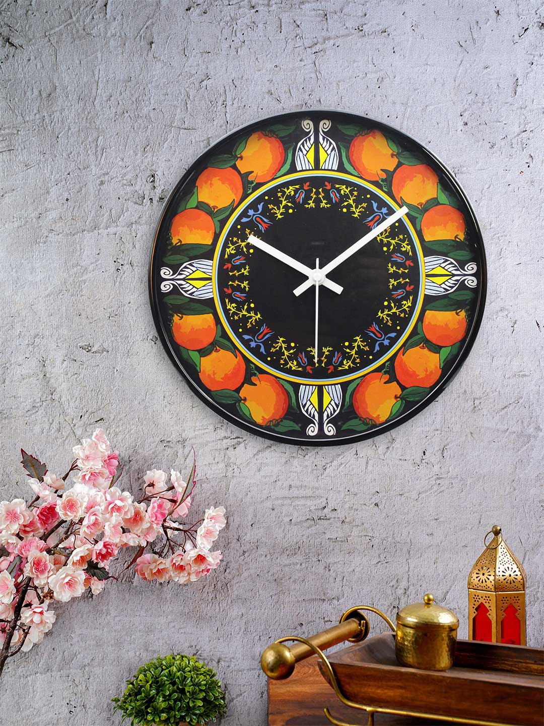 

KOLOROBIA Black & Orange Round Fruits of Italy Oranges Printed 30.4 cm Analogue Wall Clock