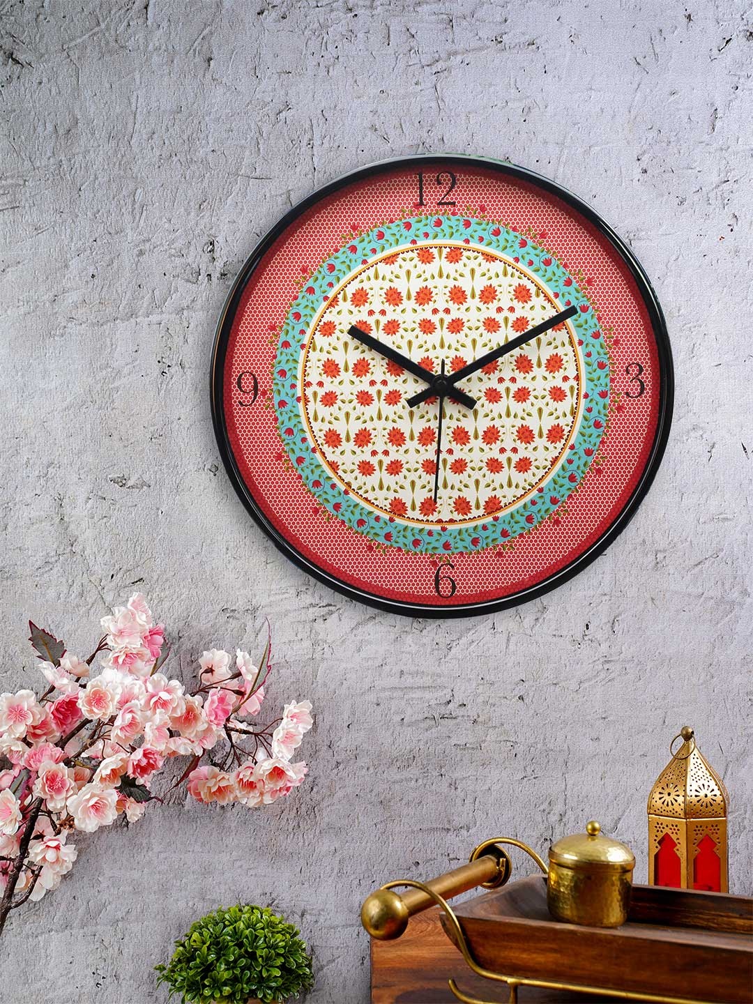 

KOLOROBIA Maroon & Sea Green Round Printed 30.4 cm Analogue Wall Clock