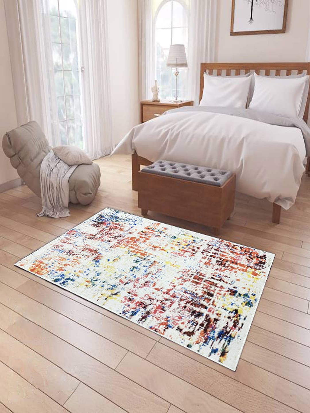 

Status White & Orange Printed Light Anti-Skid Carpet