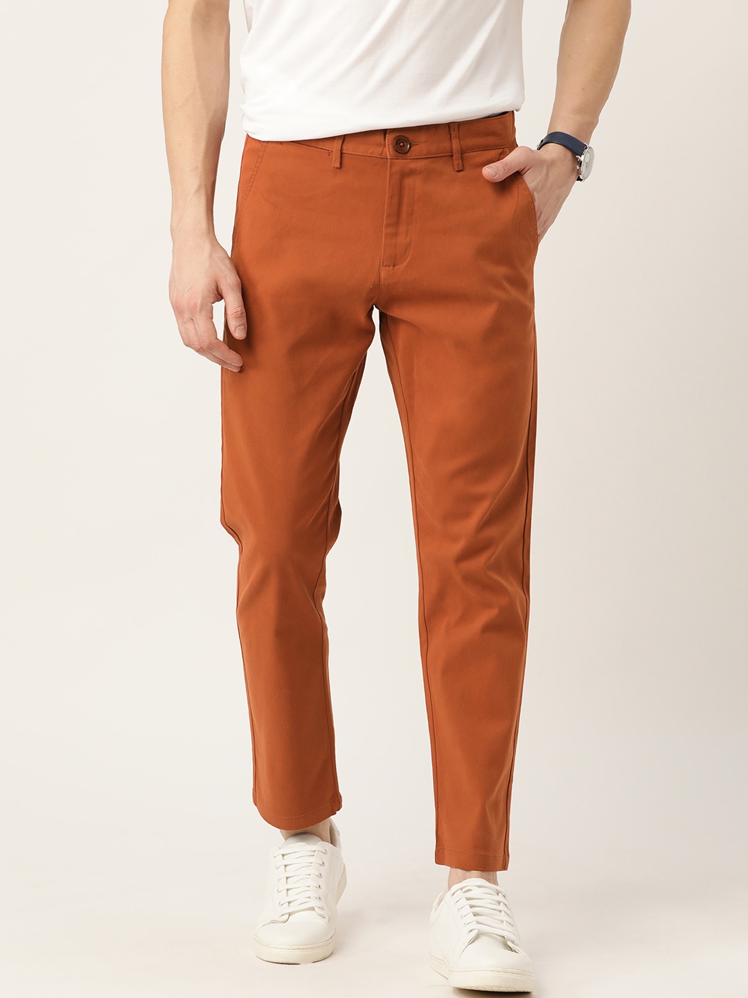 

Mr Bowerbird Men Rust Orange Tailored Fit Cropped Chinos Trousers