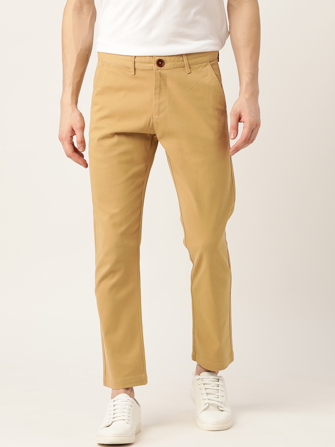 

Mr Bowerbird Men Khaki Tailored Fit Cropped Chinos Trousers