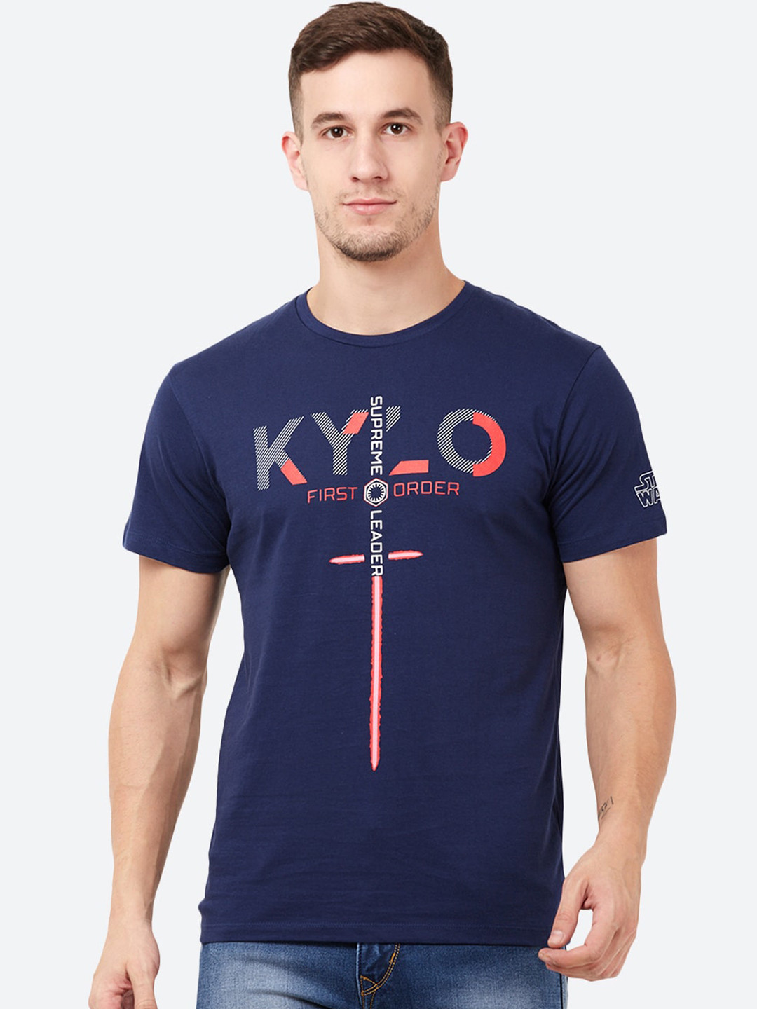 

Free Authority Men Navy Blue Star Wars Printed Round Neck T-shirt