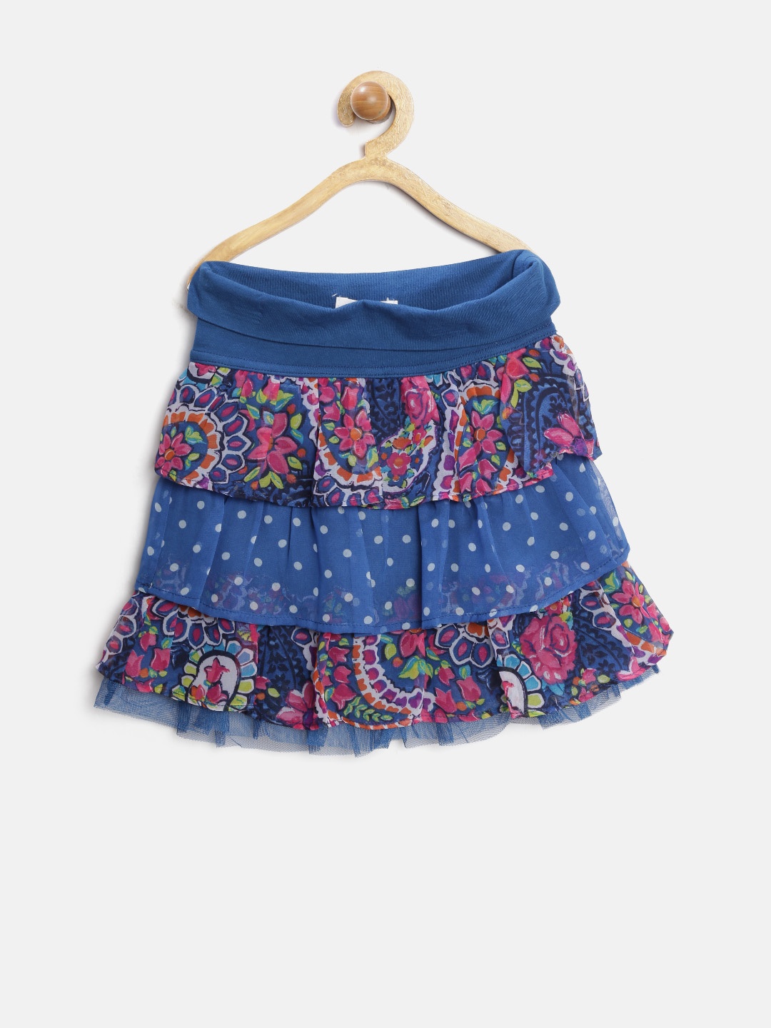 

Sera Girls Blue Layered Printed Skirt