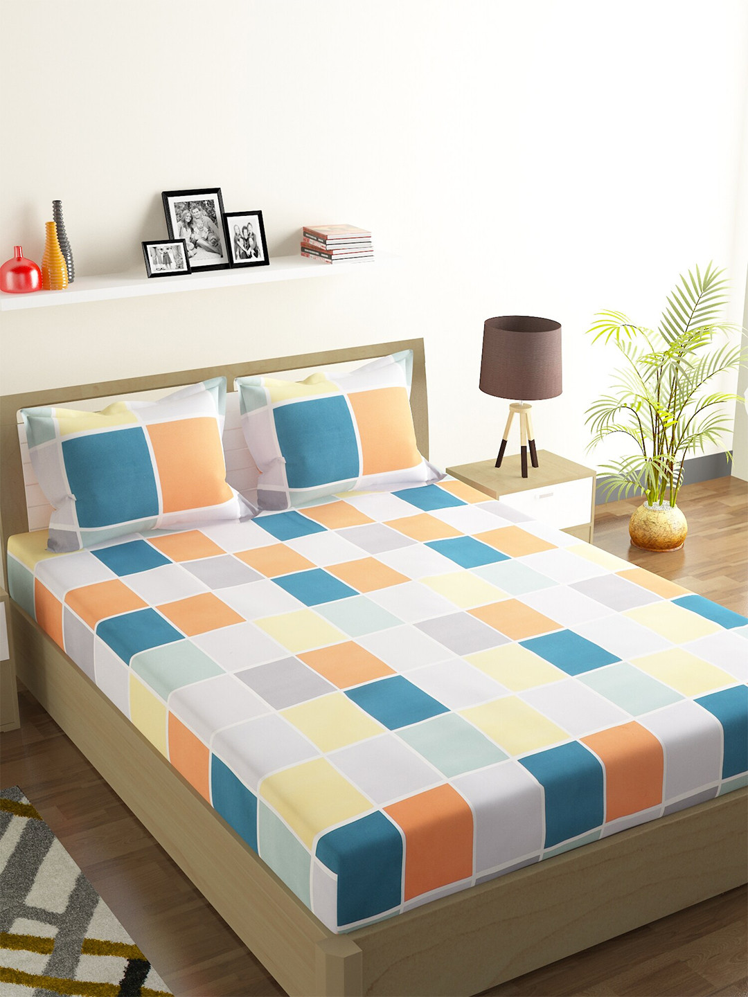

ROMEE Multicolor Checkered 144 TC Microfiber Queen Bedsheet with 2 Pillow Covers, Multi