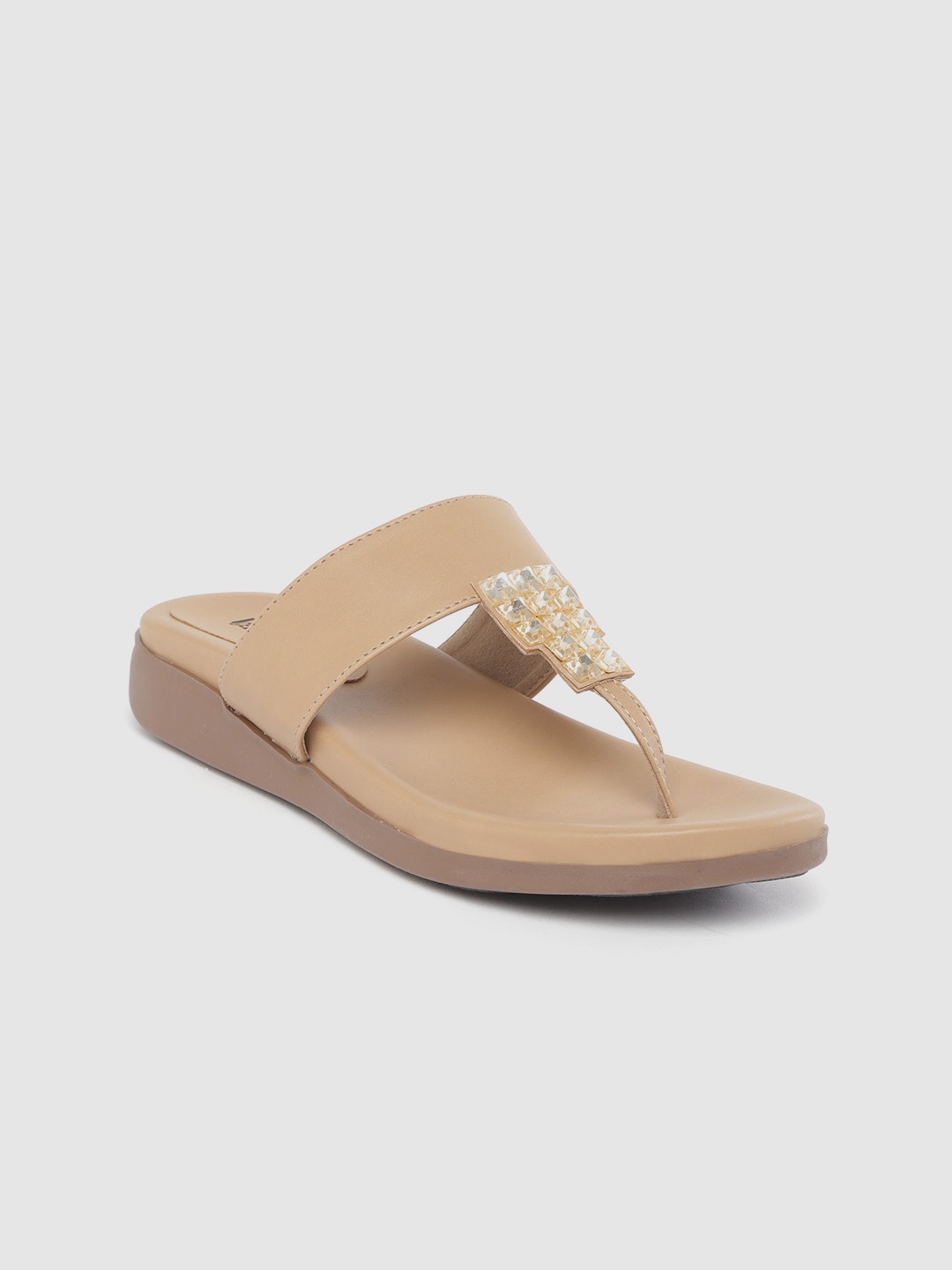 

Lavie Women Beige Solid Open Toe Flats with Embellished Detail