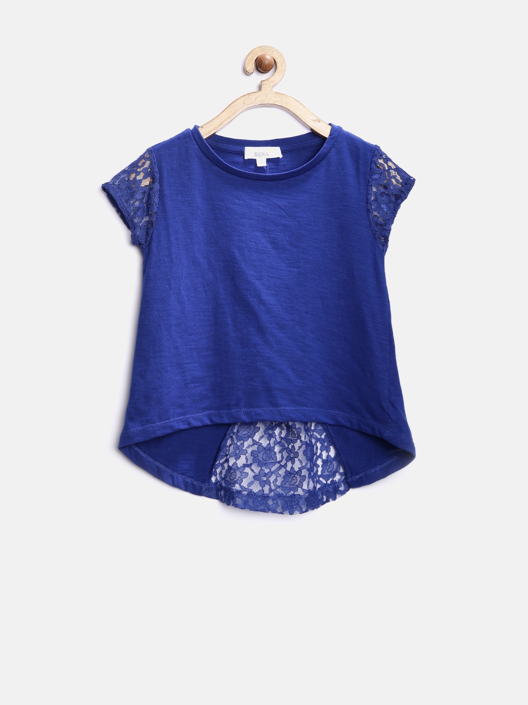 

Sera Girls Blue High-Low Lace Pure Cotton Top