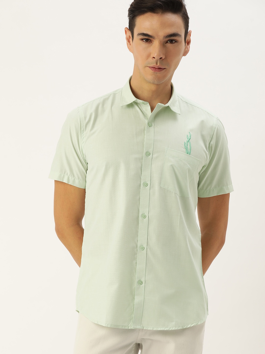 

COUPER & COLL Men Lime Green Slim Fit Solid Casual Shirt
