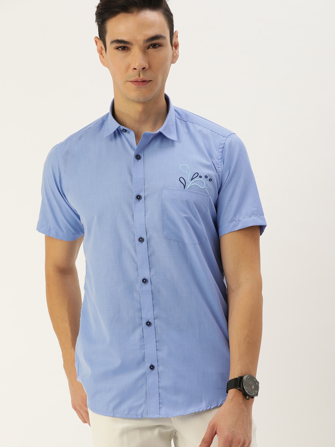 

COUPER & COLL Men Blue Slim Fit Solid Casual Shirt