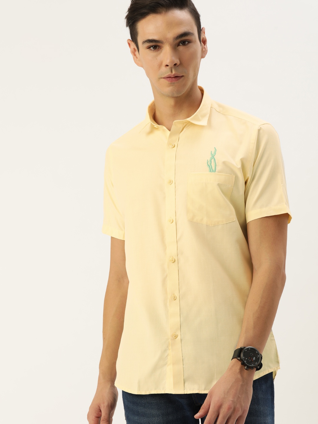 

COUPER & COLL Men Yellow Slim Fit Solid Casual Shirt