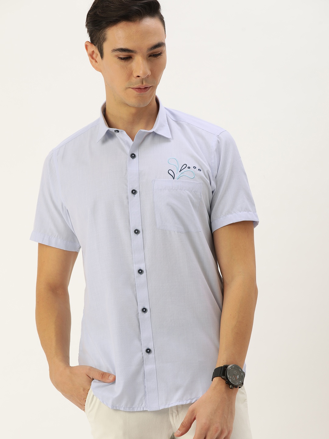 

COUPER & COLL Men Blue Slim Fit Solid Casual Shirt