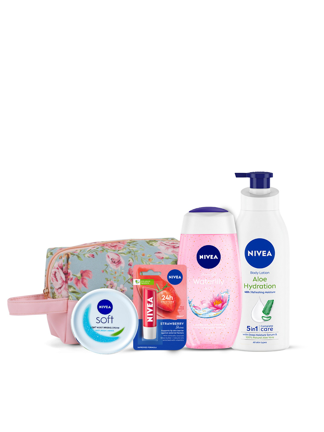 

Nivea Bath & Body Set - Body Lotion + Shower Gel + Light Moisturiser + Lip Balm, Multi