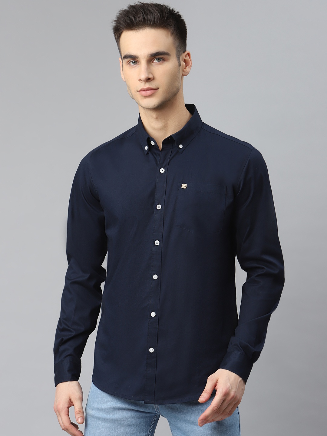 

Hubberholme Men Navy Blue Regular Fit Solid Casual Shirt