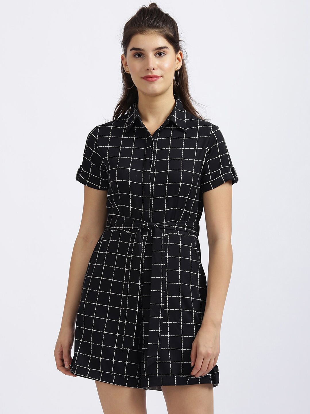 

Zink London Women Black & White Checked Playsuit