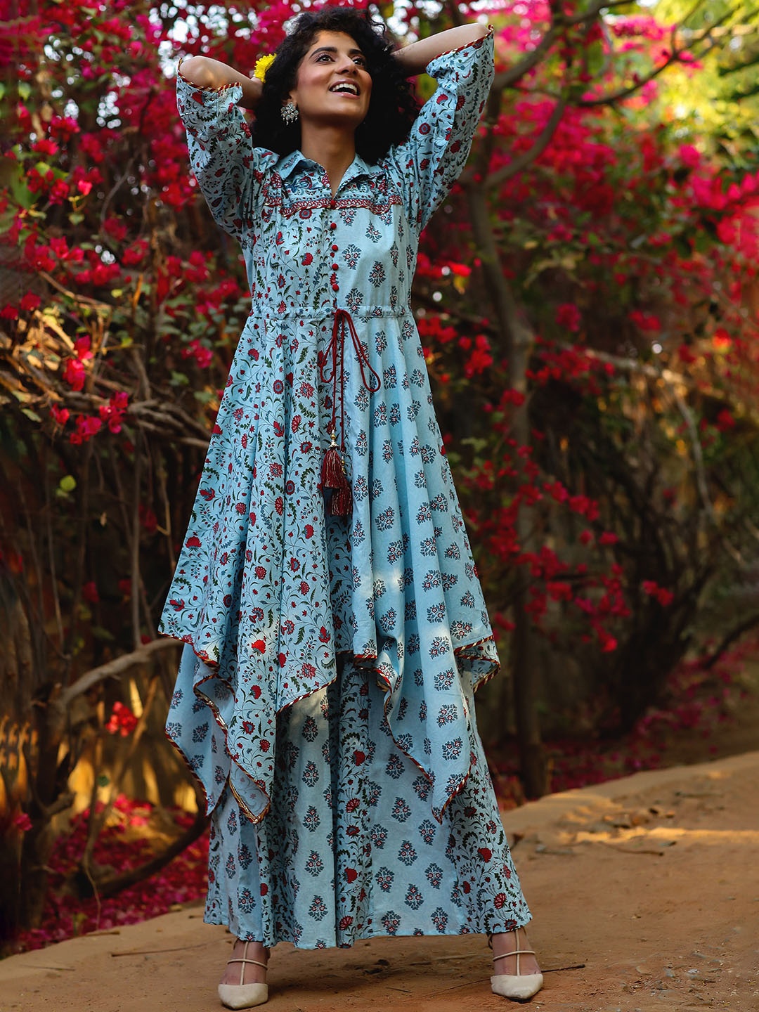 

Juniper Women Blue & Maroon Printed Tunic with Palazzos & Mask