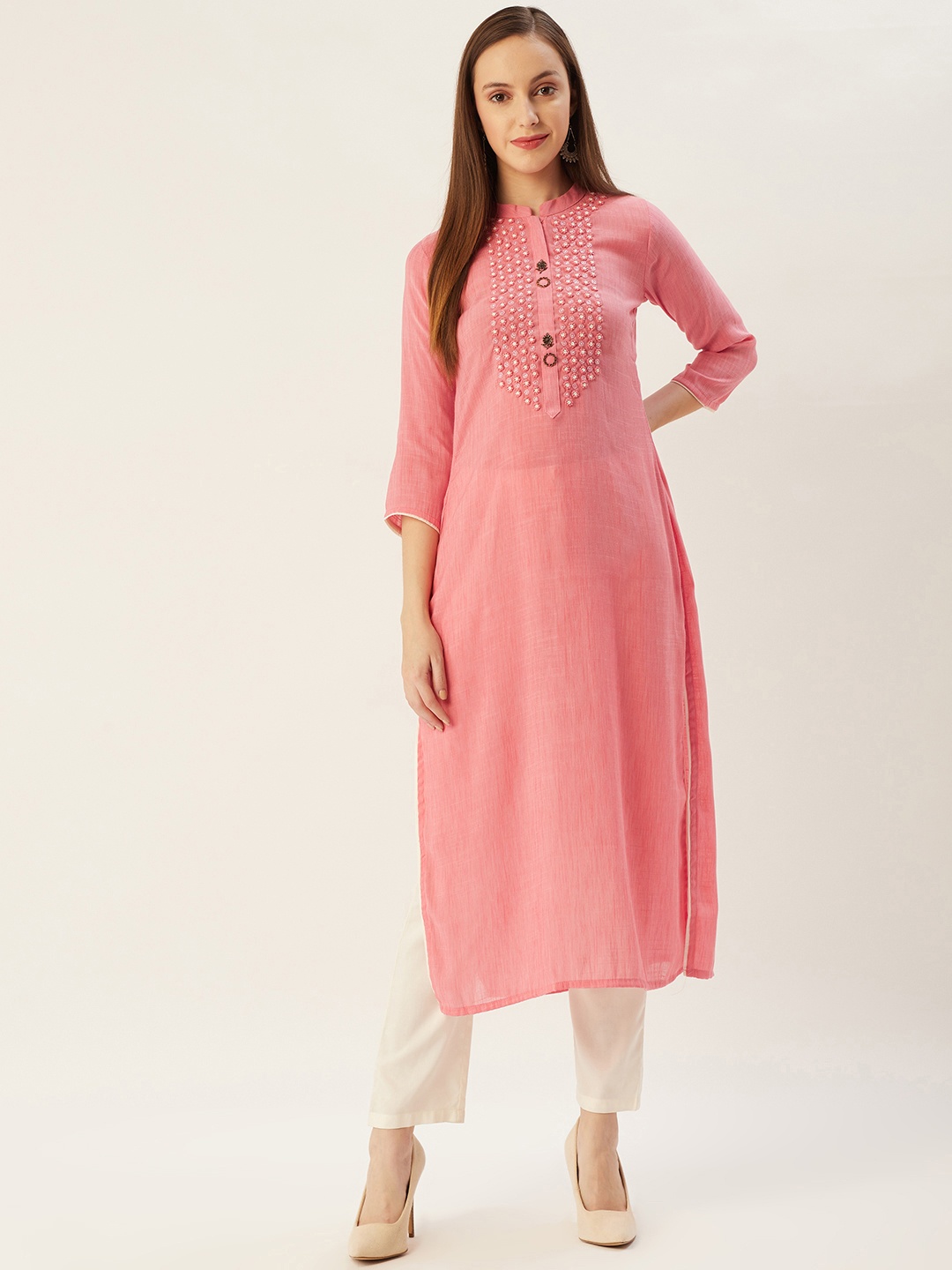 

FASHOR Women Pink Yoke Design Kurta