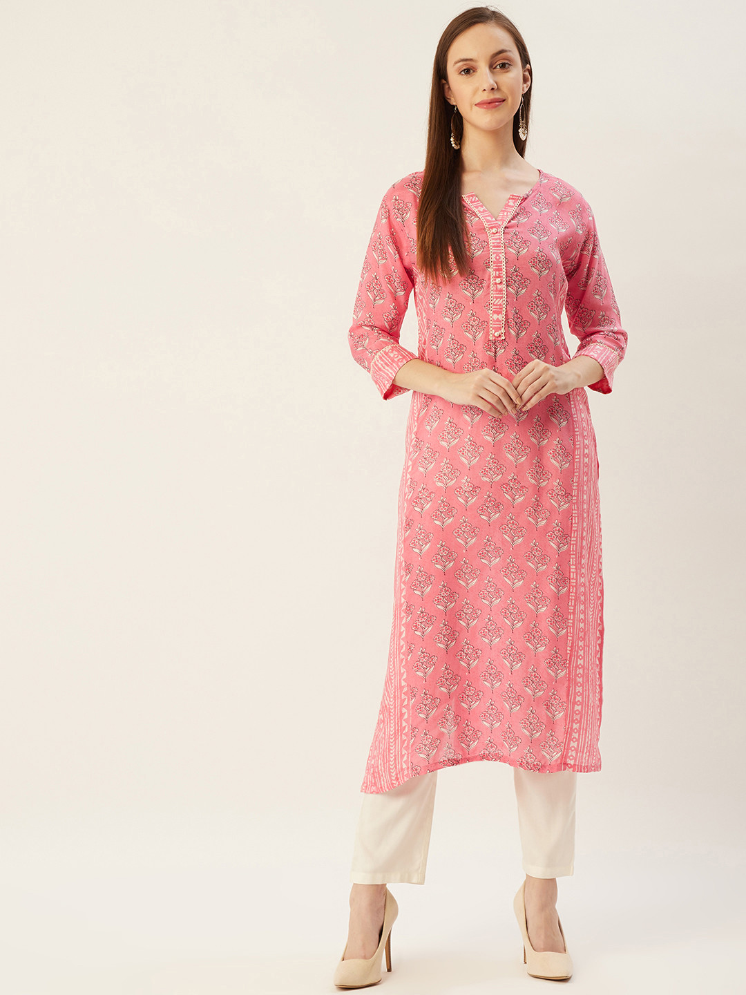 

FASHOR Women Pink Floral Printed Kurta