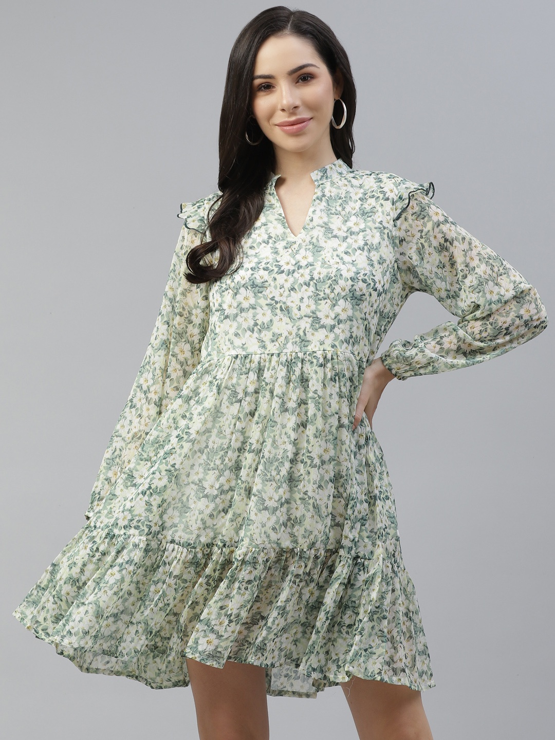 

plusS Green Floral A-Line Dress