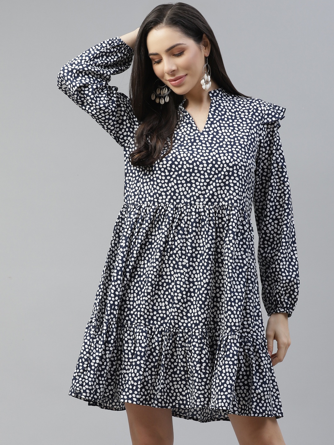 

plusS Navy Blue & White Printed A-Line Dress