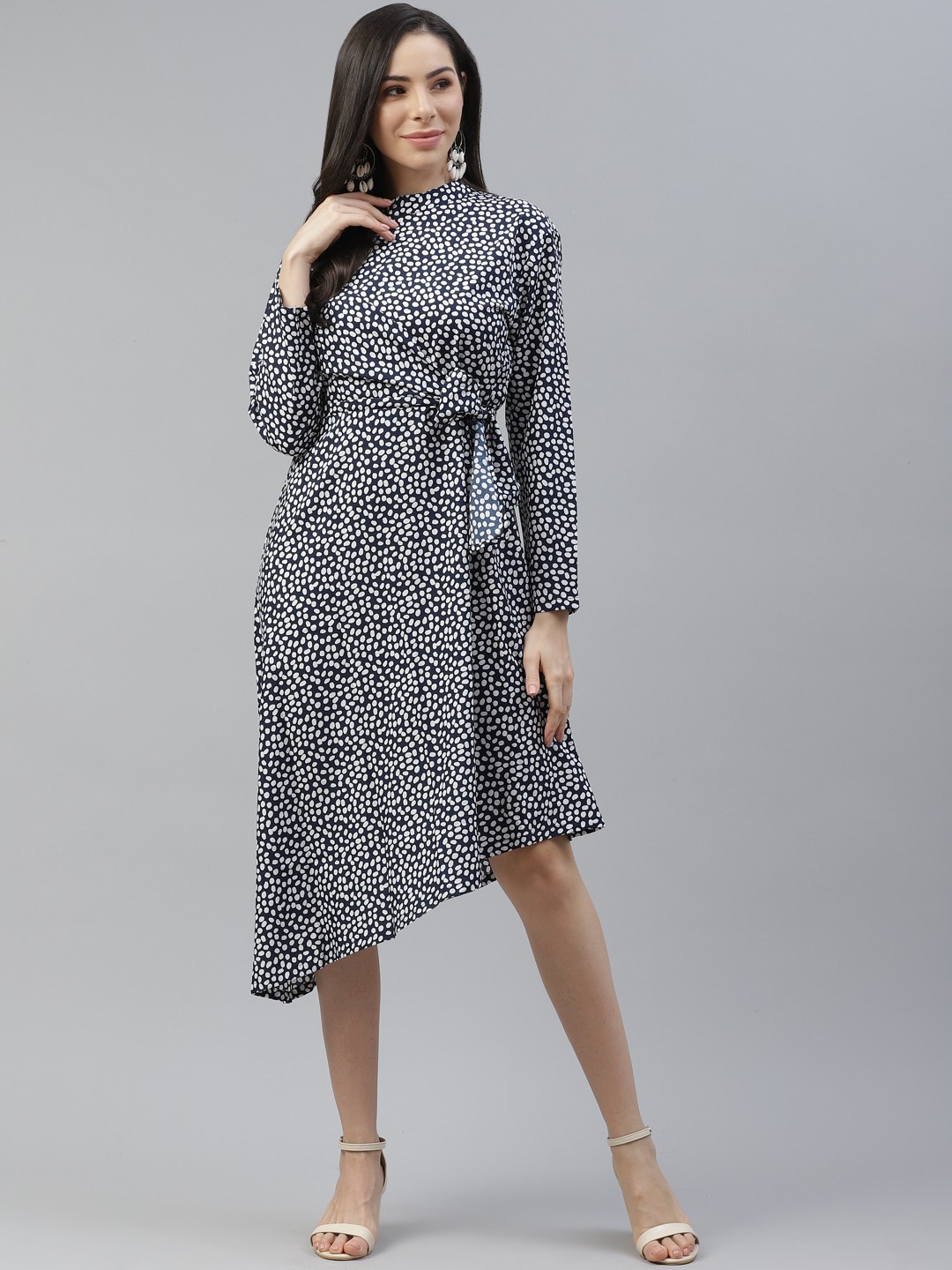 

plusS Navy Blue & White A-Line Midi Dress