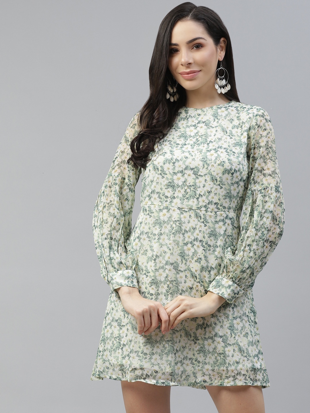 

plusS Green & White Floral A-Line Mini Dress