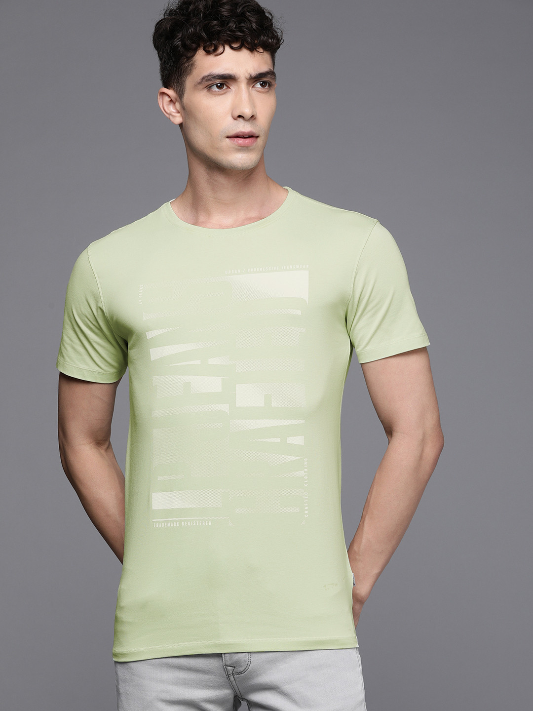 

Louis Philippe Jeans Men Sea Green Printed Round Neck T-shirt