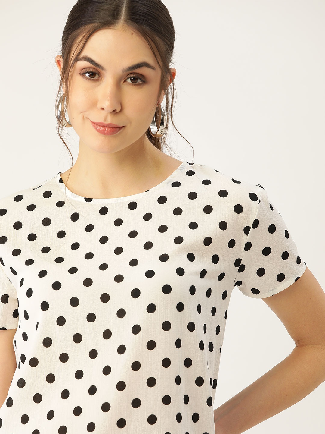 

all about you Women White & Black Polka Dots Print Regular Top