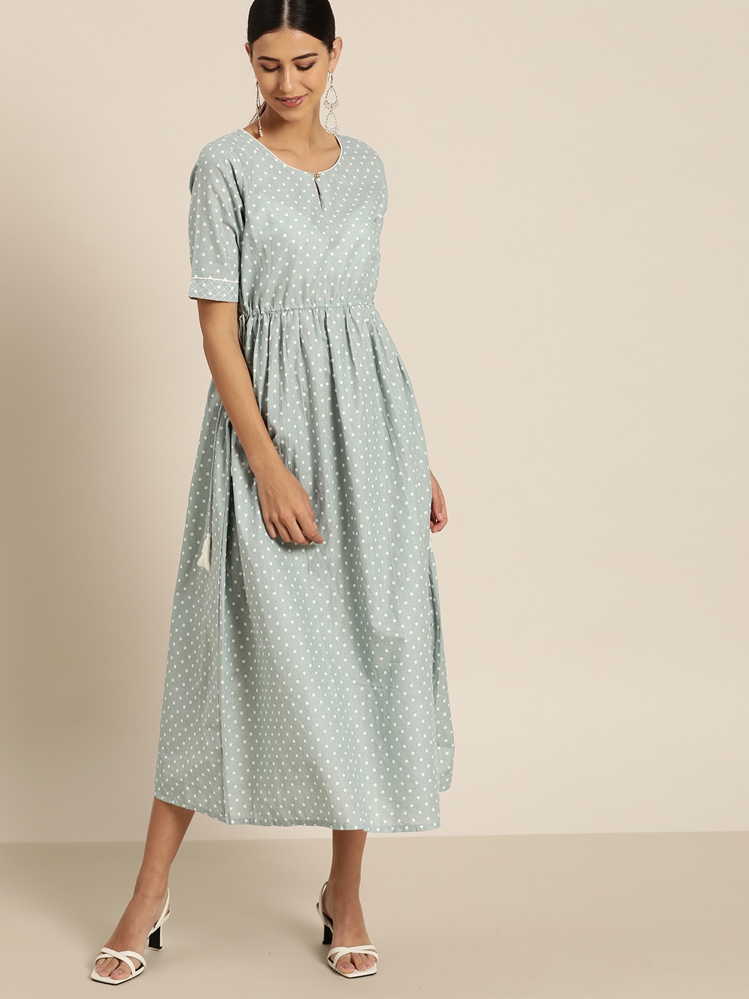

all about you Grey & White Printed Keyhole Neck A-Line Midi Dress