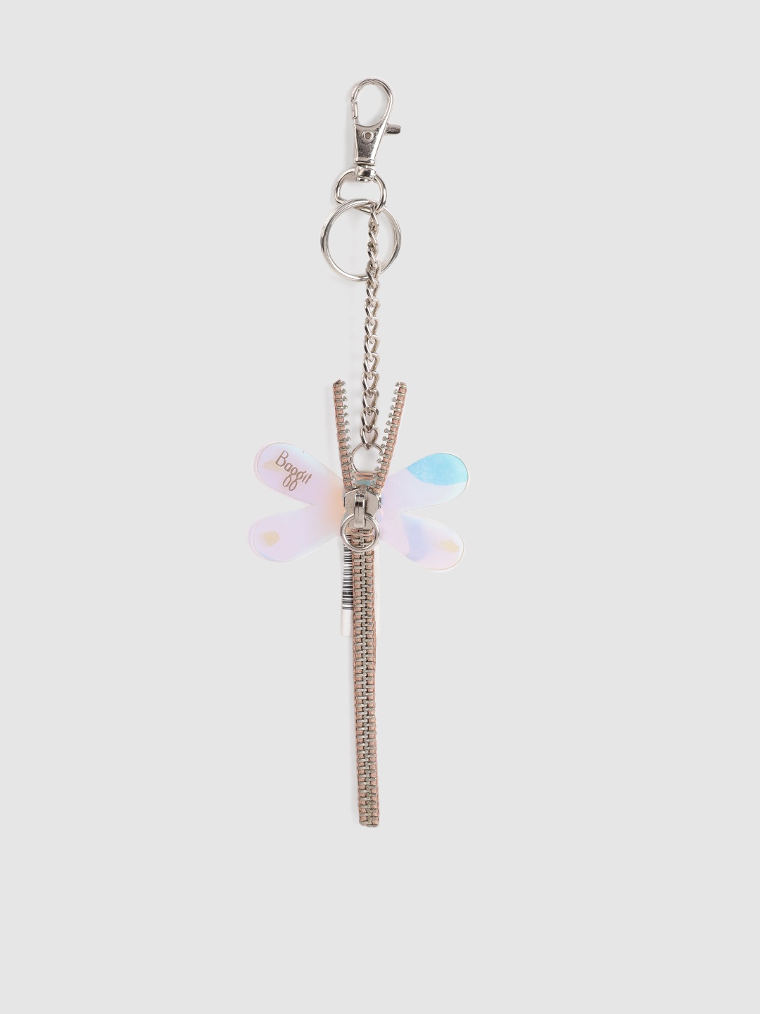 

Baggit Women Silver-Toned Dragonfly Design Holographic 5 Iridescent Keychain