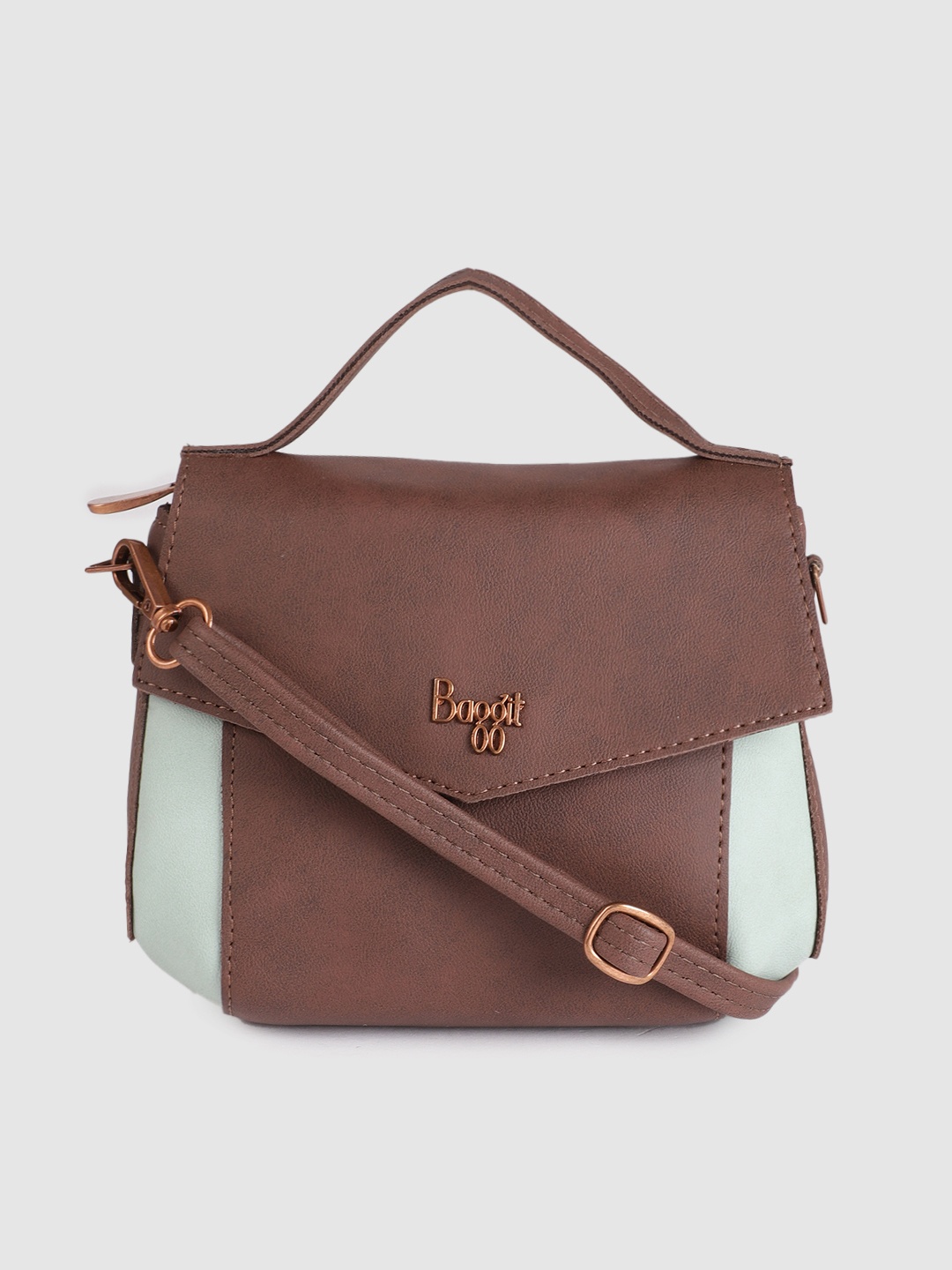 

Baggit Brown & Mint Green Colourblocked Satchel