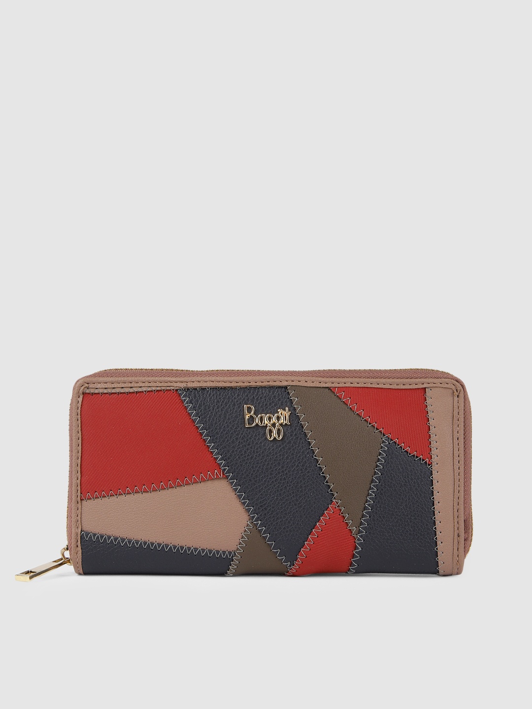 

Baggit Women Beige & Navy Blue Colourblocked Zip Around Wallet