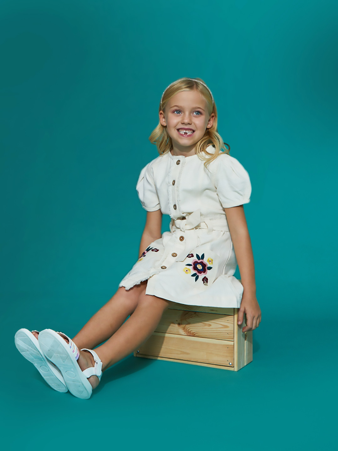 

Cherry Crumble Girls Off-White Floral A-Line Dress