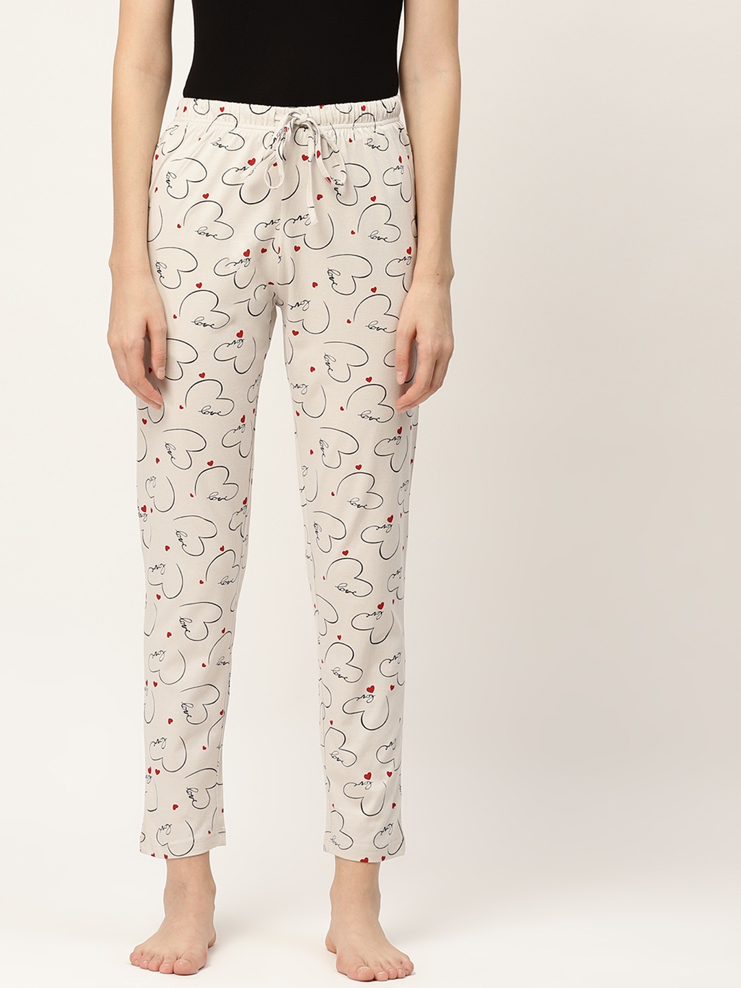 

ETC Women Off-White & Black Heart Print Lounge Pants