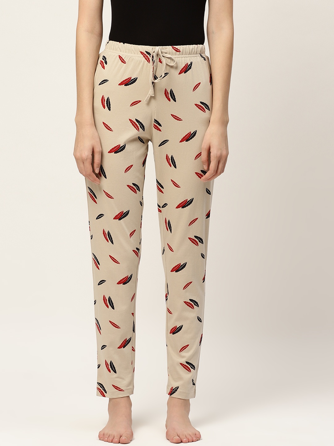 

ETC Women Beige & Maroon Feather Print Lounge Pants
