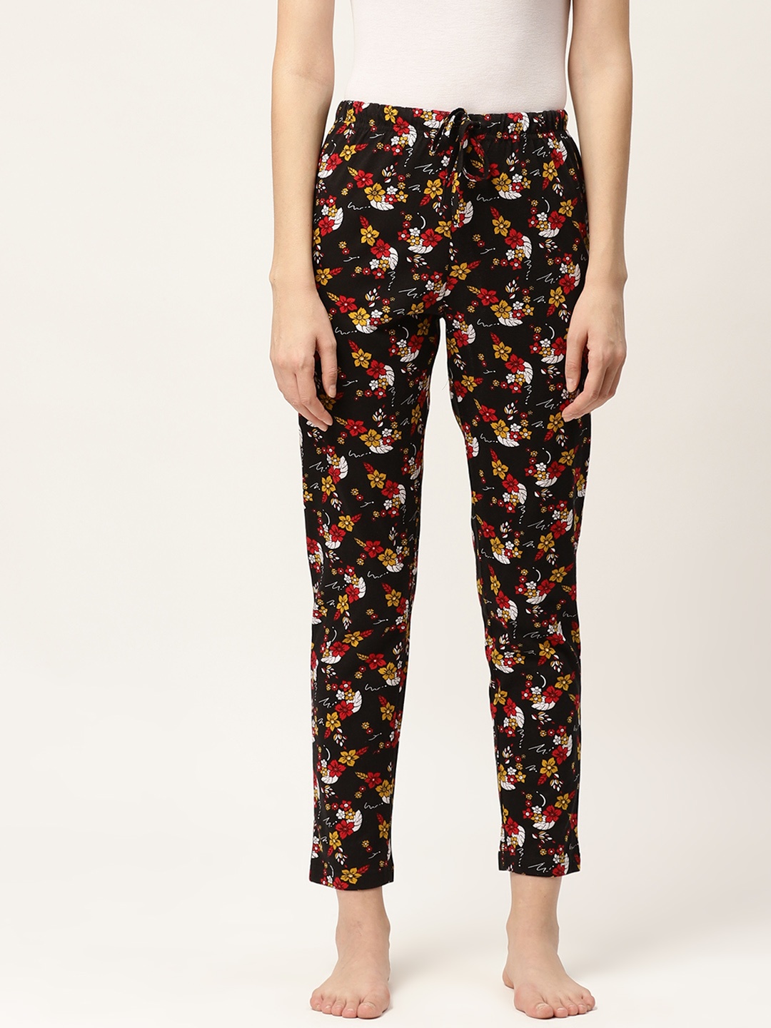 

ETC Women Black & Red Floral Print Lounge Pants
