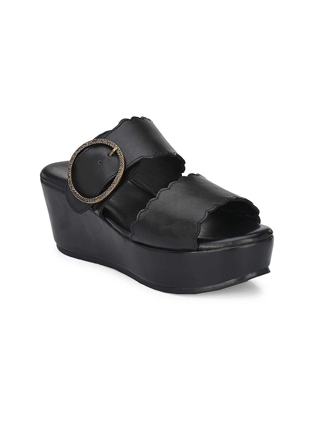 

Delize Women Black Solid Leather Wedges