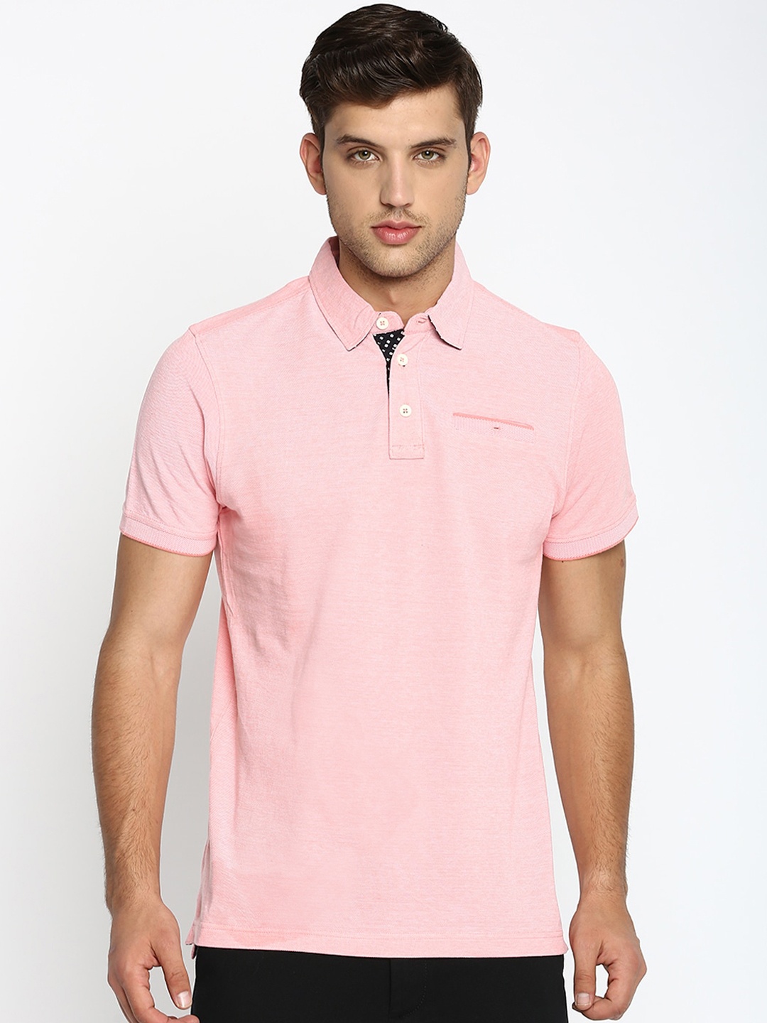 

Basics Men Pink Solid Polo Collar T-shirt