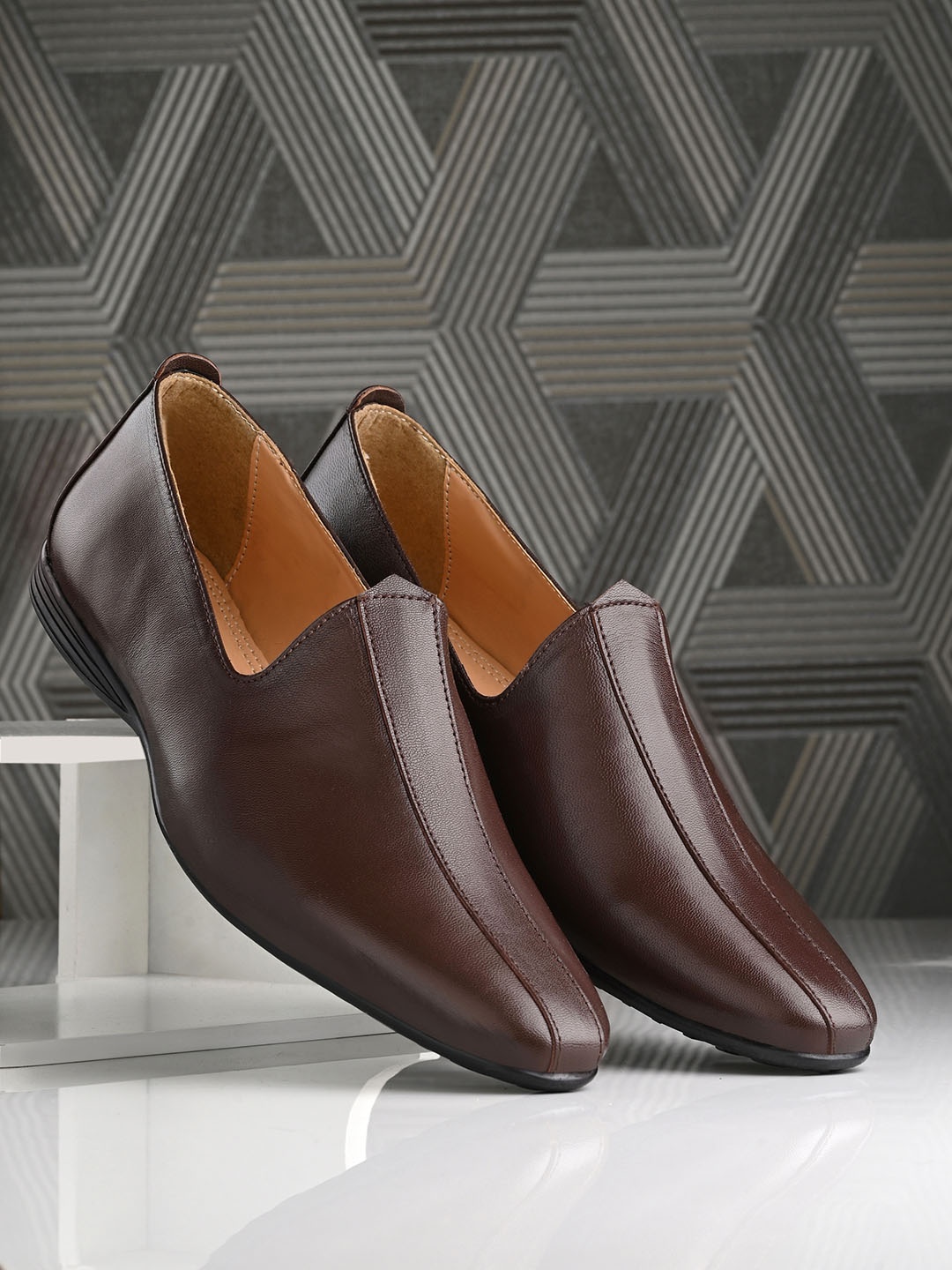 

House of Pataudi Men Brown Solid Slip-On Shoes