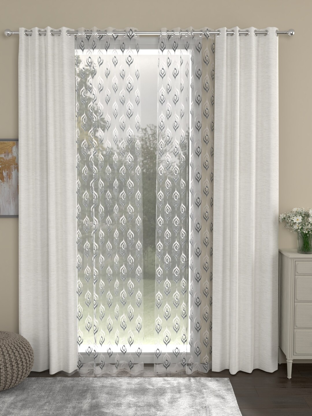 

ROSARA HOME White & Cream-Coloured Set of 4 Long Door Curtains