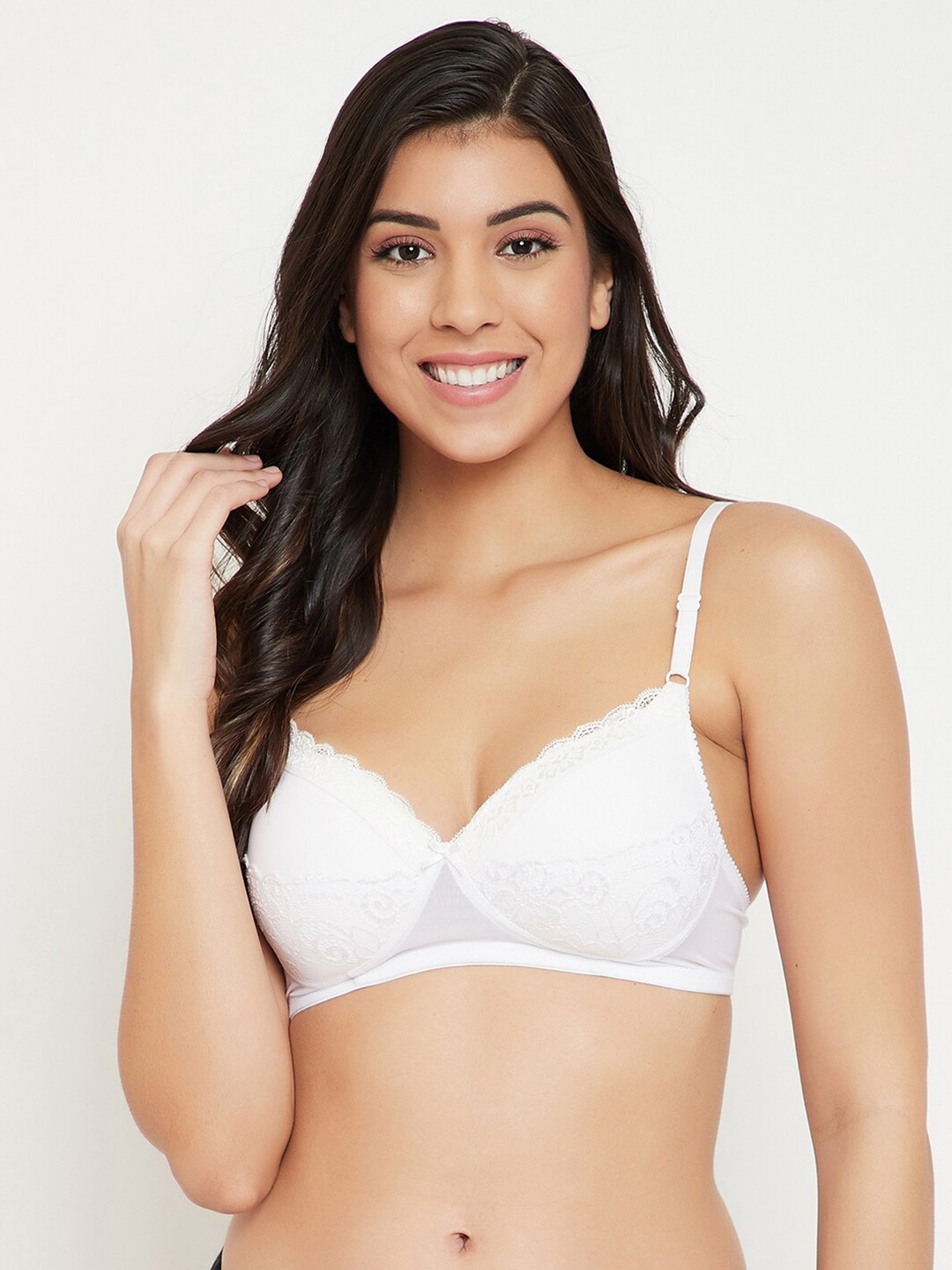 

Clovia White Lace Non-Wired Lightly Padded Push-Up Bra