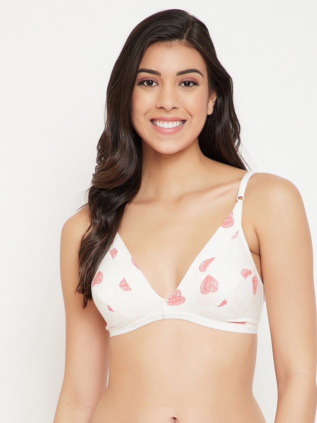 

Clovia White & Pink Printed Non-Wired Non Padded Plunge Bra BR1595S1832B