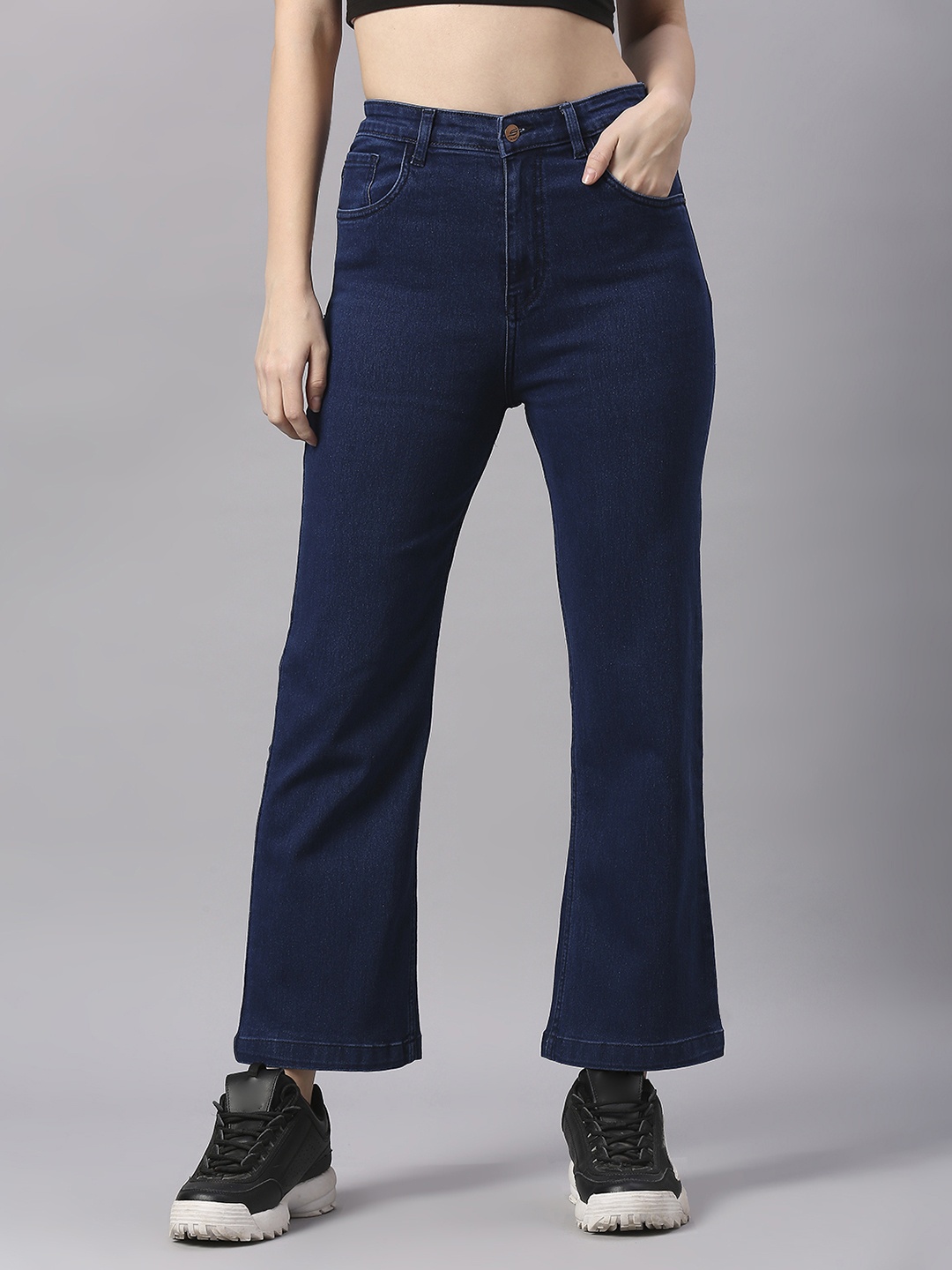 

High Star Women Blue Wide Leg High-Rise Clean Look Stretchable Jeans