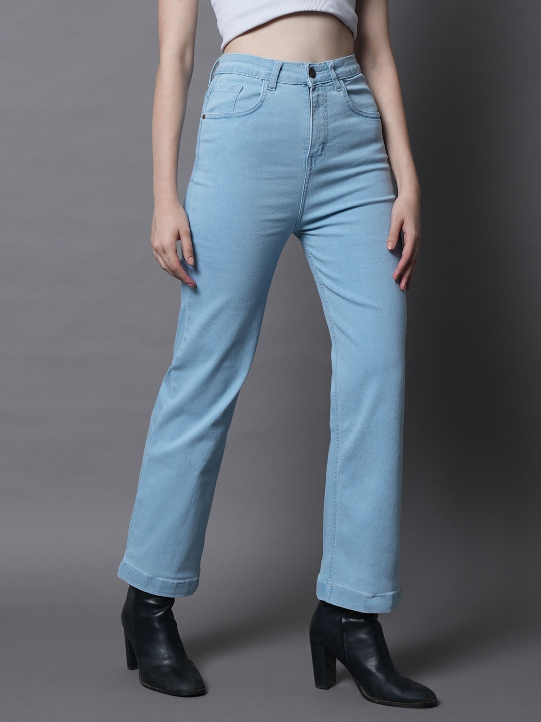 

High Star Women Blue Wide Leg High-Rise Clean Look Stretchable Jeans