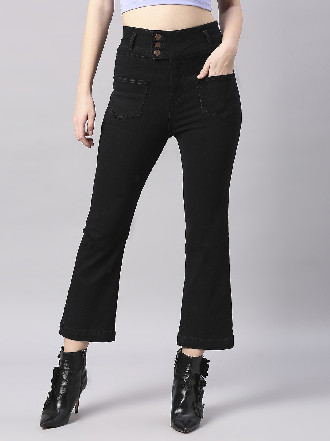 

High Star Women Black Bootcut High-Rise Clean Look Stretchable Jeans