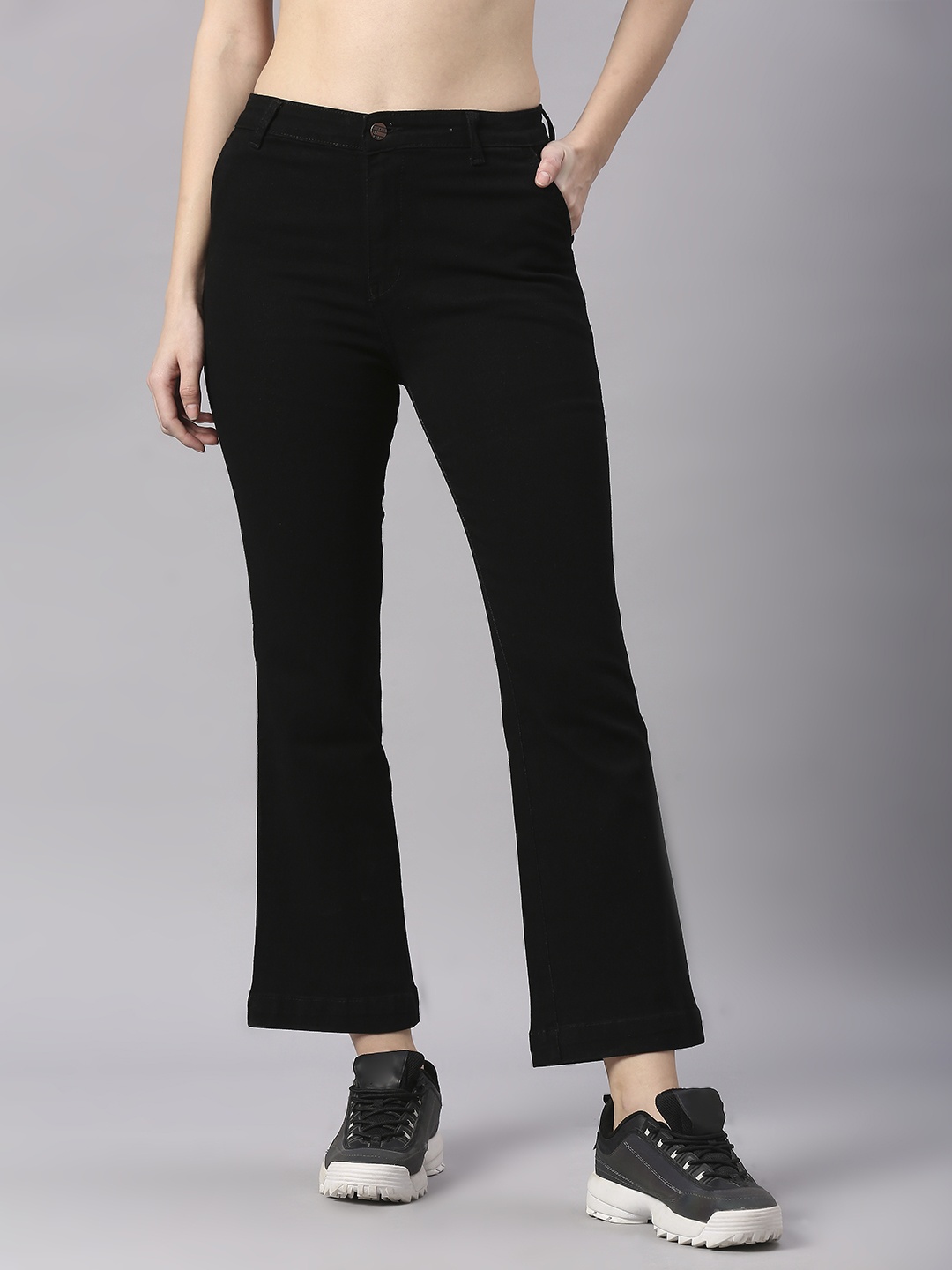 

High Star Women Black Bootcut High-Rise Clean Look Stretchable Jeans