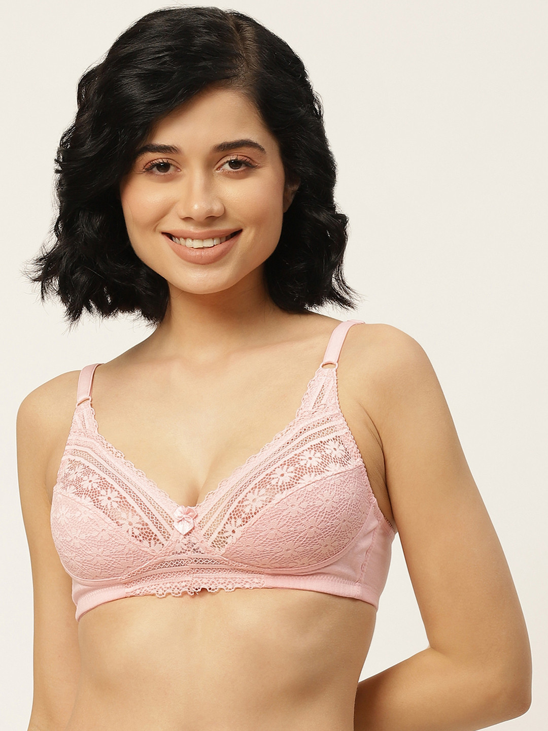 

DressBerry Pink Lace Non-Padded Non-Wired Medium Coverage Bra 12260372