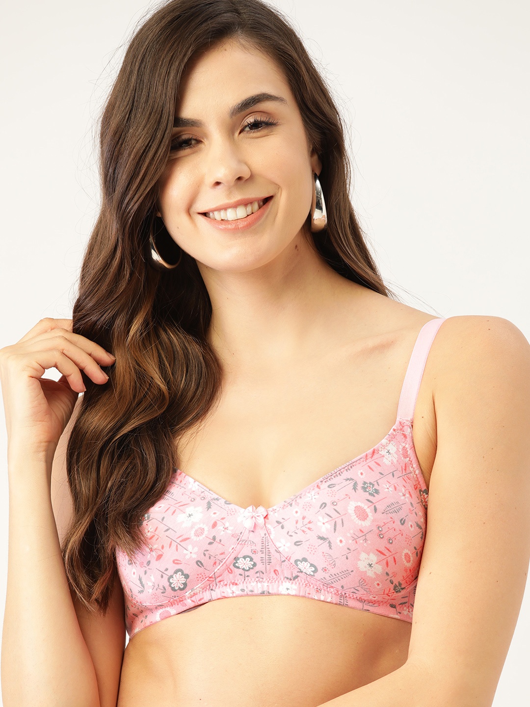 

DressBerry Pink & Grey Floral Everyday Bra Medium Coverage Non Padded 12260378-NEW-1