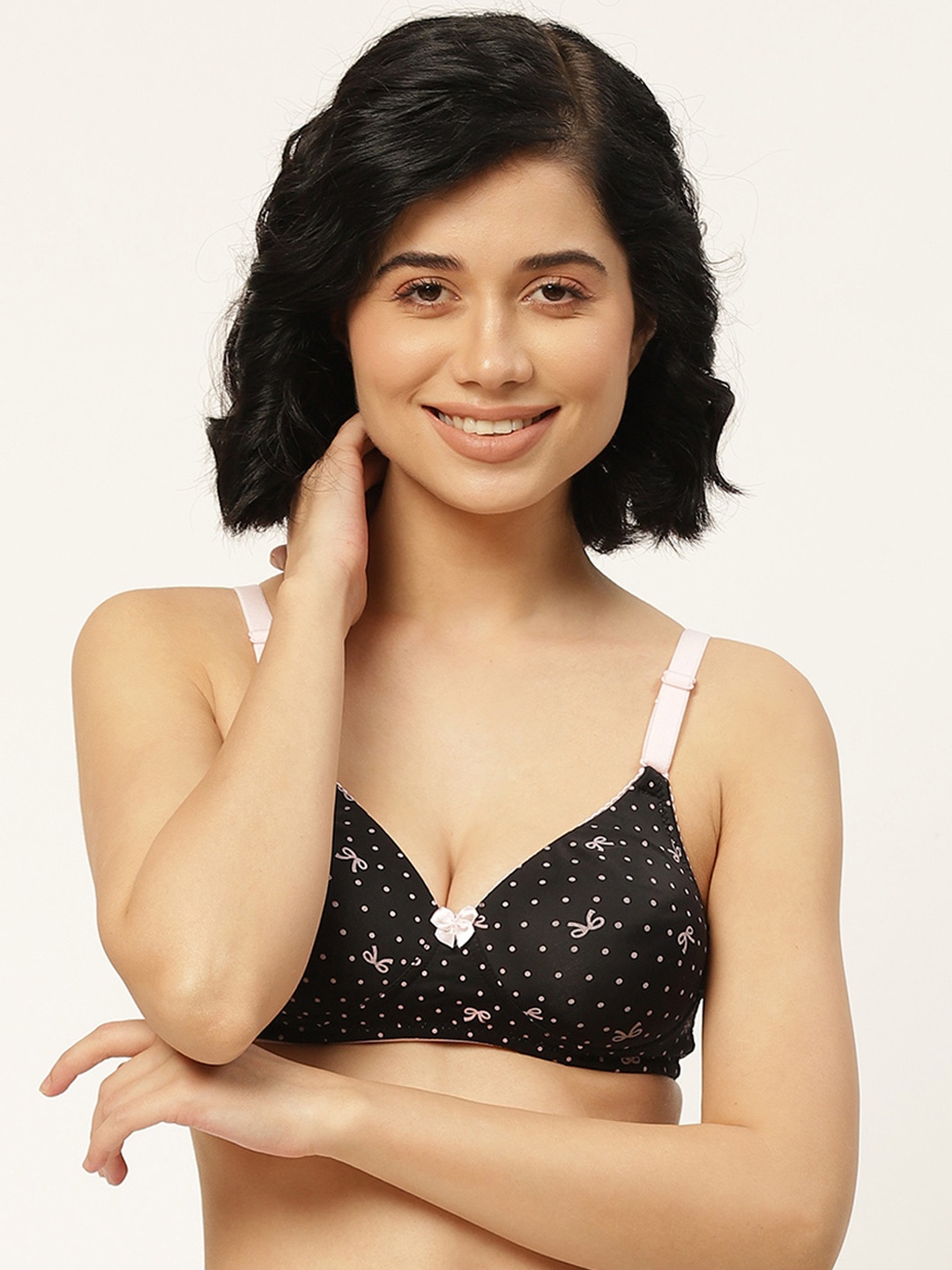

DressBerry Black & Pink Printed Lightly Padded Non-Wired T-shirt Bra 12051708